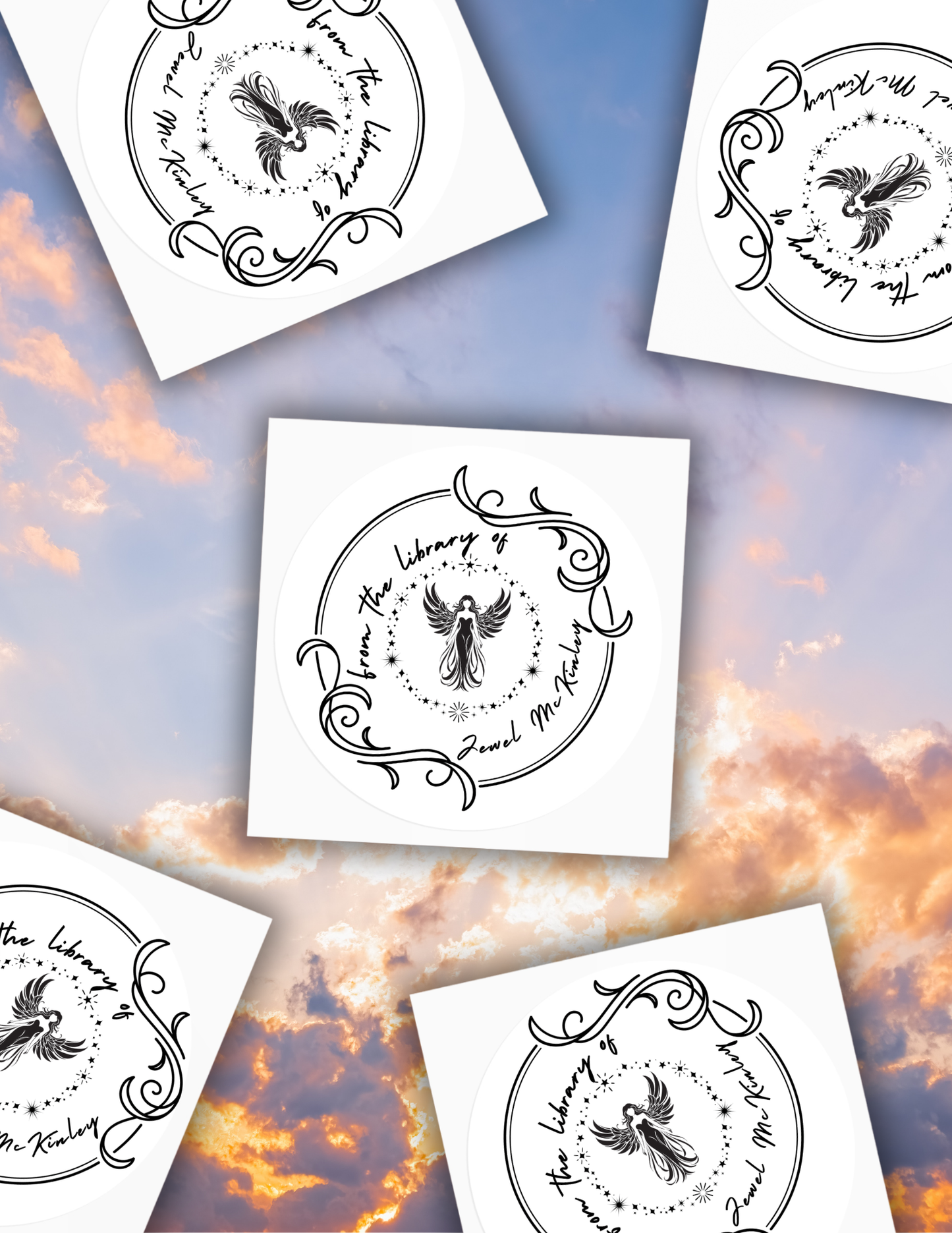 Angel Design Custom Name Library Sticker (10 Pack)